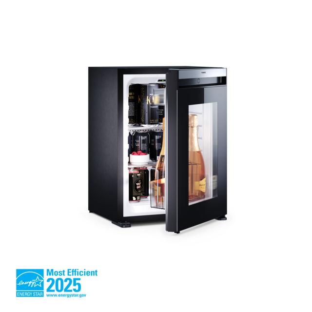 Minibar à compression, porte en verre, charnière droite, catégorie 40 L